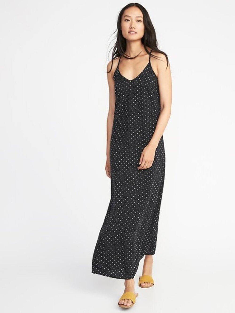 V Neck Polkadot Maxi Dress
